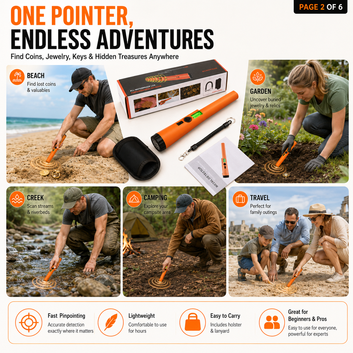 🔎 Détecteur de métaux portable haute sensibilité IP68 – Idéal pour la plage, le jardin et la recherche ✨