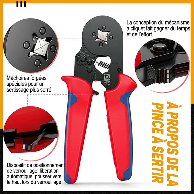 🔧⚡ Pince à Sertir à Cliquet pour Embouts Tubulaires – Précise, Ergonomique et à Déverrouillage Automatique