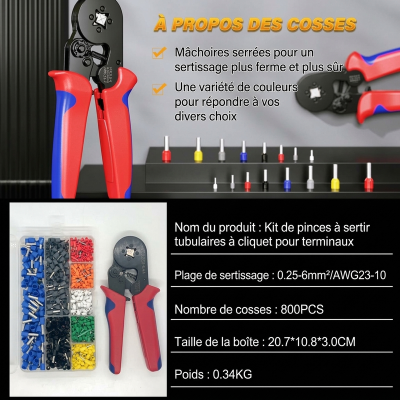 🔧⚡ Pince à Sertir à Cliquet pour Embouts Tubulaires – Précise, Ergonomique et à Déverrouillage Automatique
