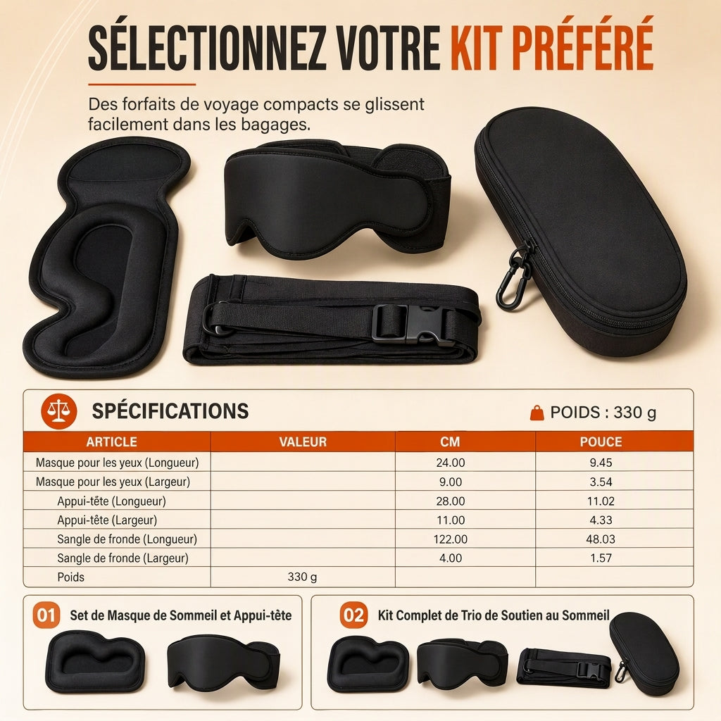 ✈️💤 Kit de Sommeil Suspendu pour Avion & Voyage – Maintien Cervical Anti-Affaissement, Masque 3D 100% Occultant & Repose-Bras Confort ✨