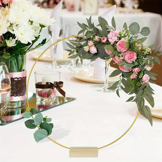 📢📢50% DE RÉDUCTION !! ⏰Centre de Table Floral en Métal Doré avec Socle en Bois et Guirlande LED – Décoration Élégante pour Mariages & Événements