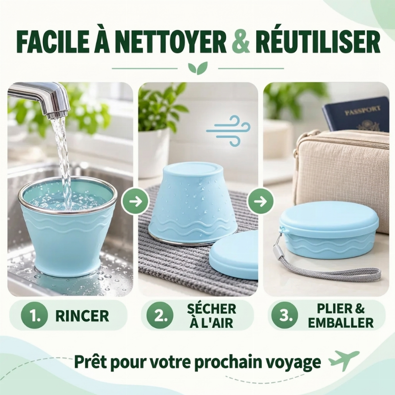 Gobelet de voyage en silicone pliable et portable