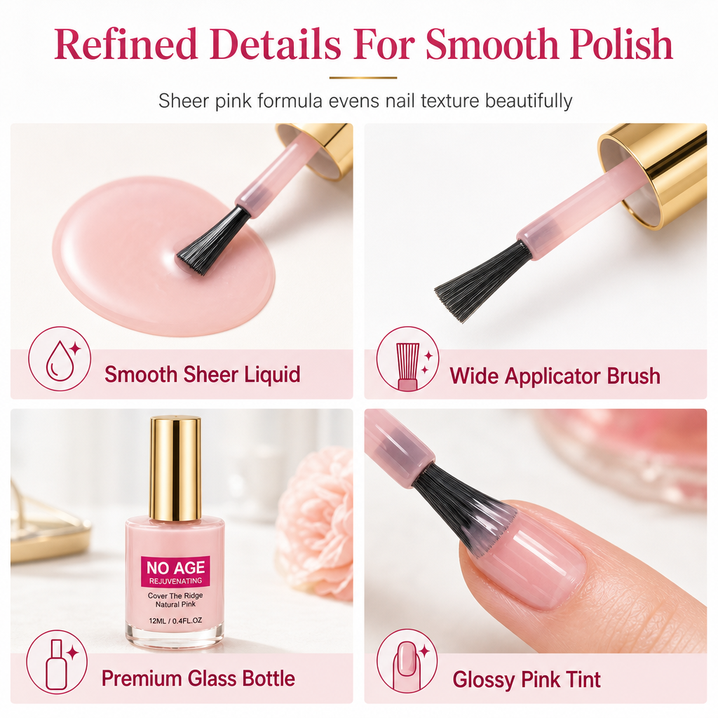 💅-50 % MAINTENANT ! Combleur de stries pour ongles rose naturel 12 ml, couche lissante revitalisante pour ongles, masque instantanément les stries verticales pour des ongles brillants et sains