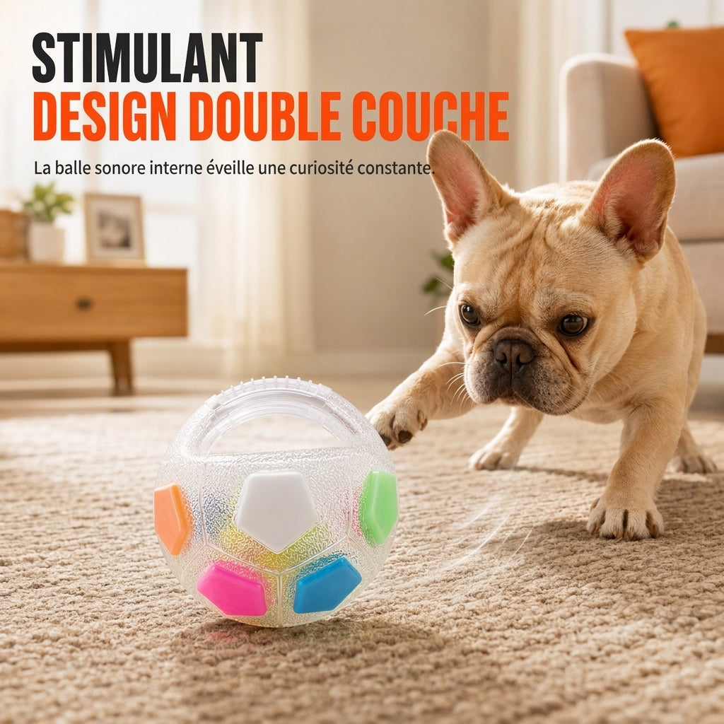 Balle de foot interactive pour chien avec poignées de préhension