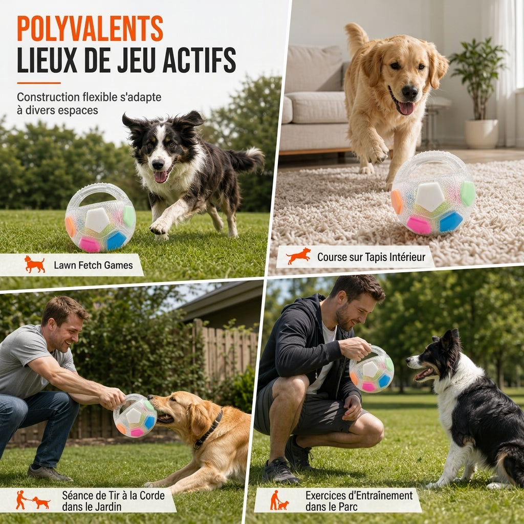Balle de foot interactive pour chien avec poignées de préhension