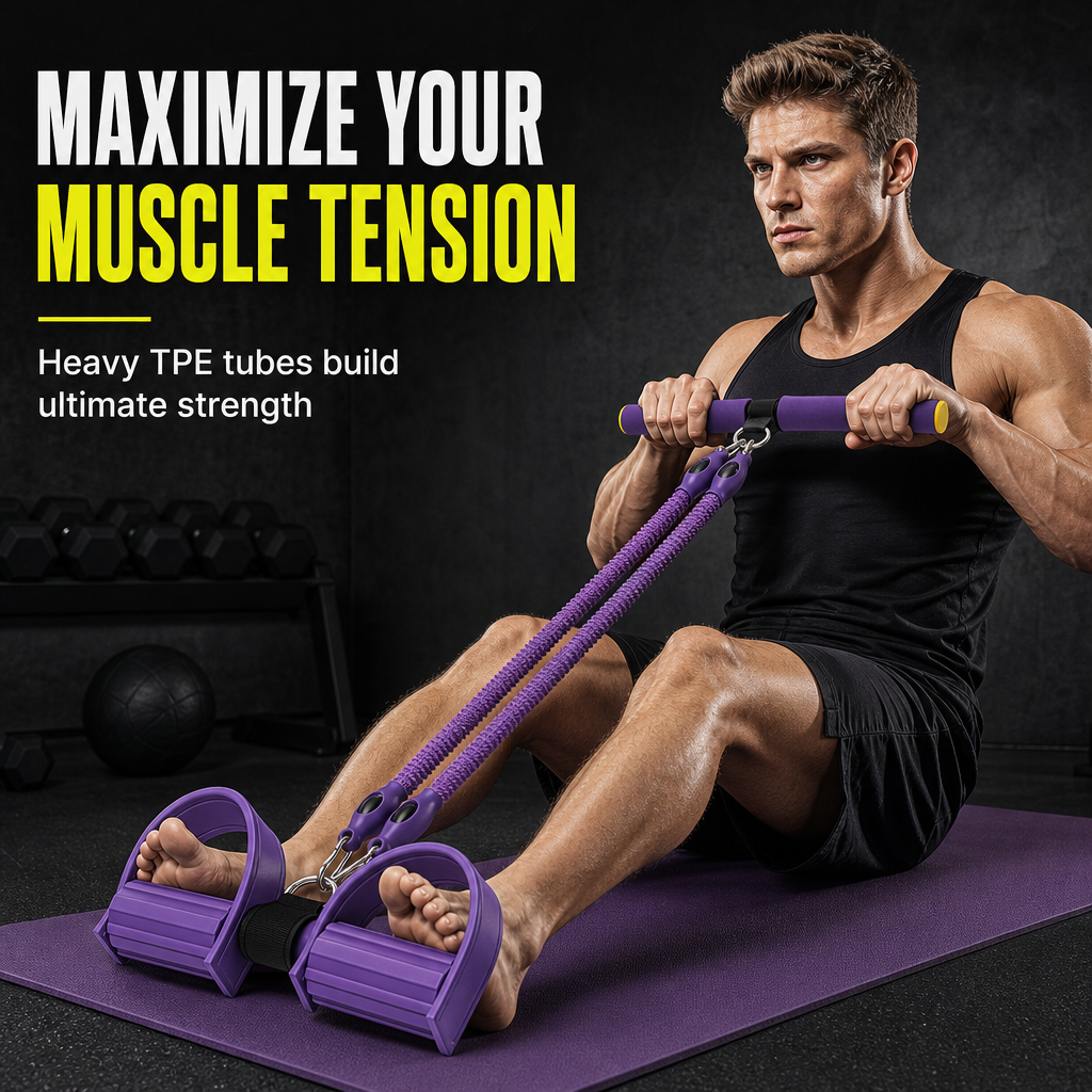 Bande de résistance avec pédales multifonctionnelle, corde de traction élastique pour exercices abdominaux, entraînement à domicile, yoga et Pilates, fitness pour hommes et femmes