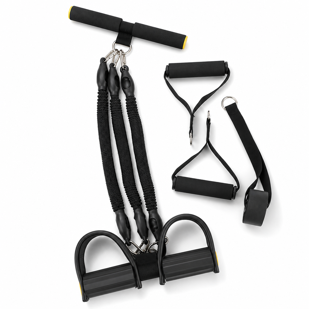 Bande de résistance avec pédales multifonctionnelle, corde de traction élastique pour exercices abdominaux, entraînement à domicile, yoga et Pilates, fitness pour hommes et femmes