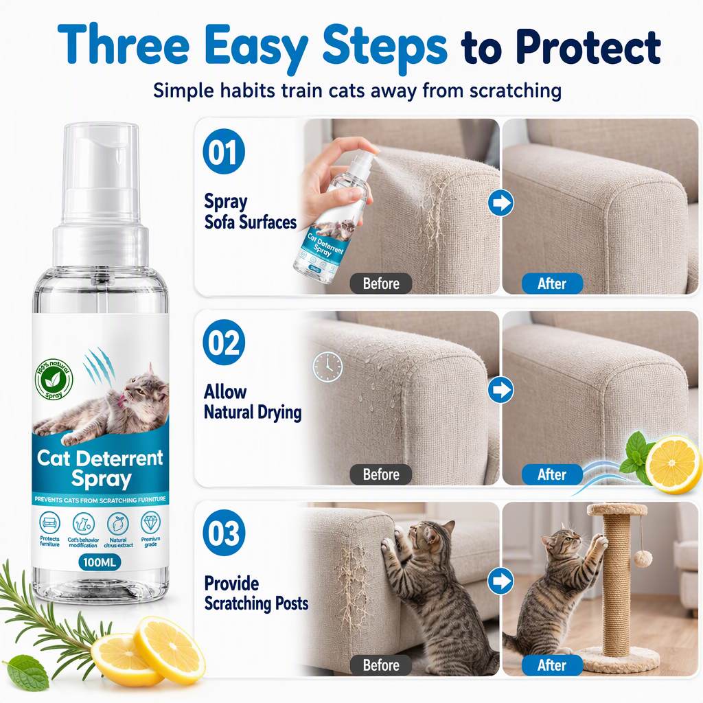 🐱✨ PROMO FLASH : 50% DE RÉDUCTION ! Spray Répulsif Anti-Griffures pour Chat aux Agrumes – Formule Transparente & Non Tachante for Protéger Canapés et Meubles ✨