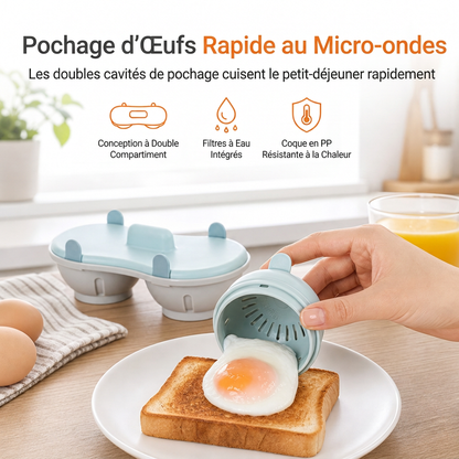 🍳⚡Cuiseur-oeufs à deux compartiments pour micro-ondes | Cuisez deux oeufs pochés rapidement ⏱️