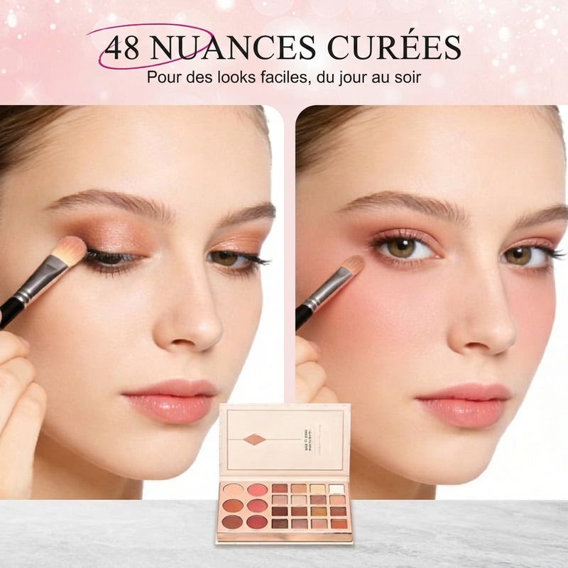 💄50% DE RÉDUCTION MAINTENANT !🥳🥳 Palette Livre de Maquillage Tout-en-un – Kit de Maquillage Multi-couches avec Fards à Paupières, Blush, Contour et Enlumineur, Livre de Maquillage Pliable et Portable pour le Quotidien et les Fêtes