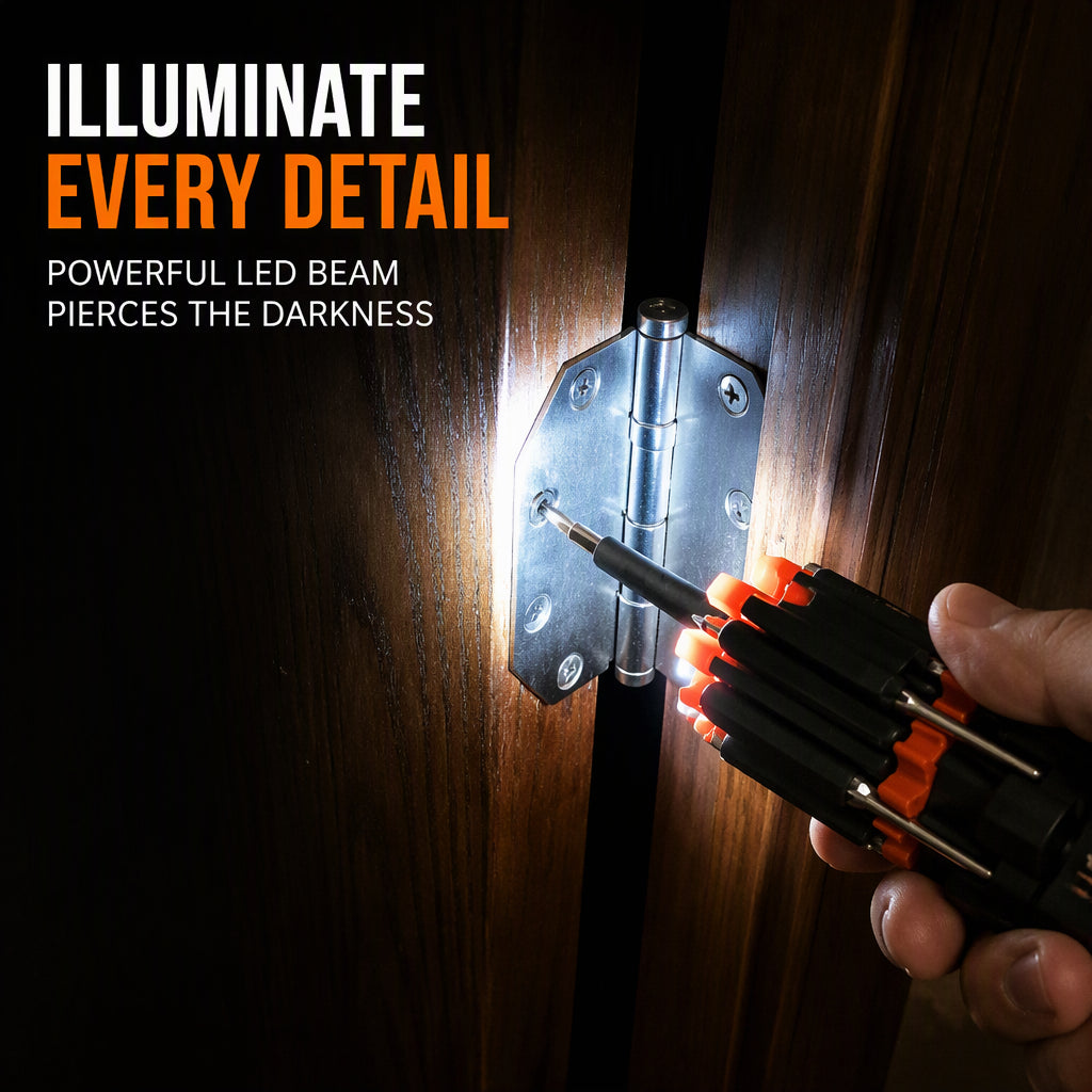 📢📢50 % DE RÉDUCTION !! ⏰Tournevis Multifonction avec Lampe LED Intégrée