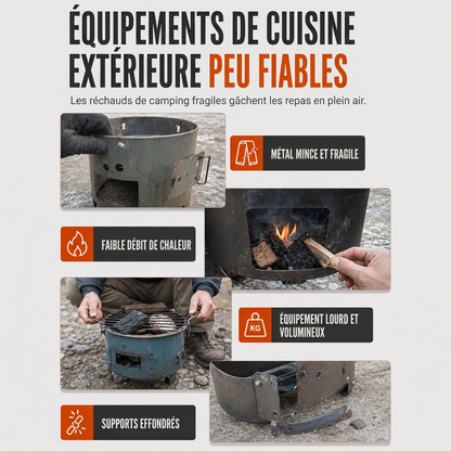 🎁 Nouveautés 2026 : -50%💥 Réchaud de camping en acier carbone robuste – Bois & charbon, circulation d'air améliorée, table de cuisson 3-en-1 🍳