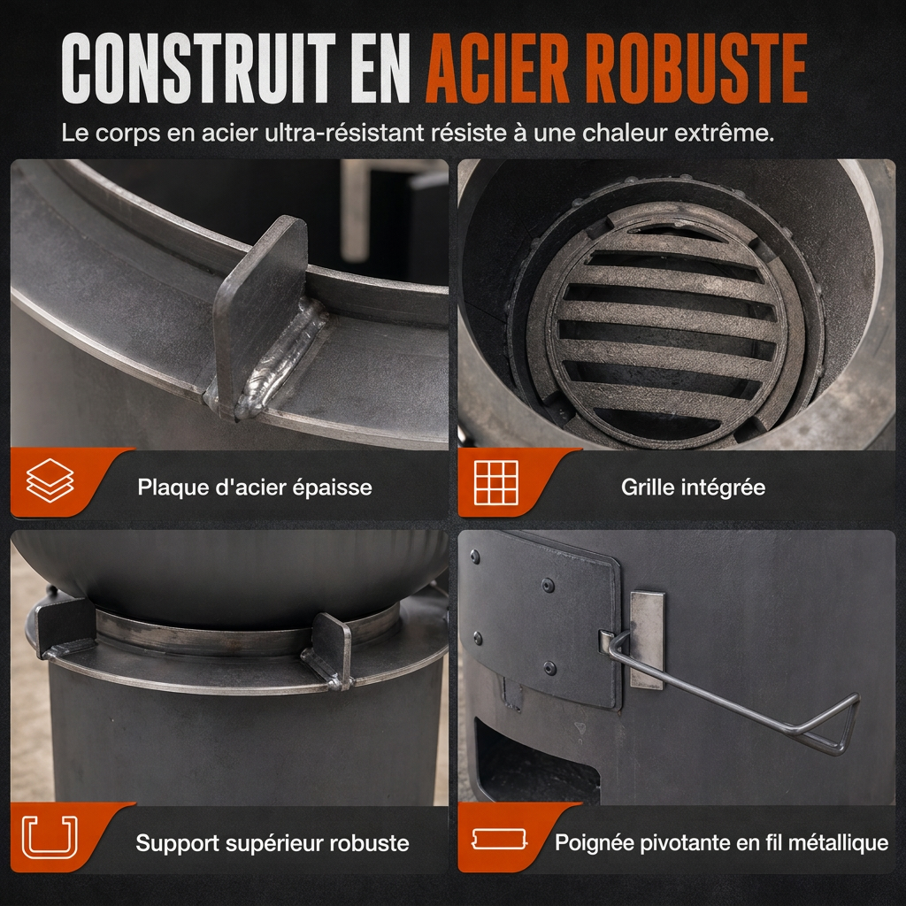 🎁 Nouveautés 2026 : -50%💥 Réchaud de camping en acier carbone robuste – Bois & charbon, circulation d'air améliorée, table de cuisson 3-en-1 🍳