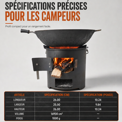 🎁 Nouveautés 2026 : -50%💥 Réchaud de camping en acier carbone robuste – Bois & charbon, circulation d'air améliorée, table de cuisson 3-en-1 🍳