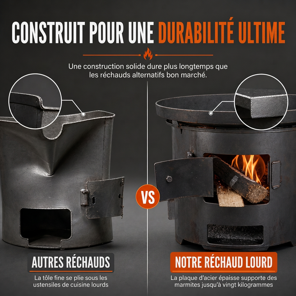 🎁 Nouveautés 2026 : -50%💥 Réchaud de camping en acier carbone robuste – Bois & charbon, circulation d'air améliorée, table de cuisson 3-en-1 🍳