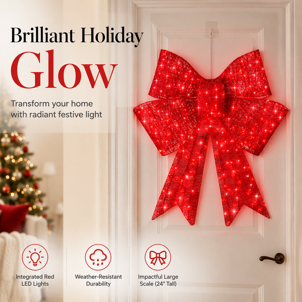 🎄50% DE RÉDUCTION ! 🎀 Grand nœud de Noël LED – résistant aux intempéries et pour sapin de Noël, fenêtre, porte et jardin
