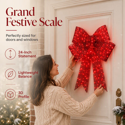 🎄50% DE RÉDUCTION ! 🎀 Grand nœud de Noël LED – résistant aux intempéries et pour sapin de Noël, fenêtre, porte et jardin