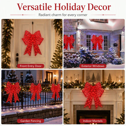 🎄50% DE RÉDUCTION ! 🎀 Grand nœud de Noël LED – résistant aux intempéries et pour sapin de Noël, fenêtre, porte et jardin