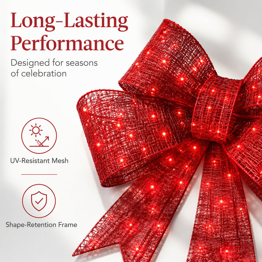 🎄50% DE RÉDUCTION ! 🎀 Grand nœud de Noël LED – résistant aux intempéries et pour sapin de Noël, fenêtre, porte et jardin