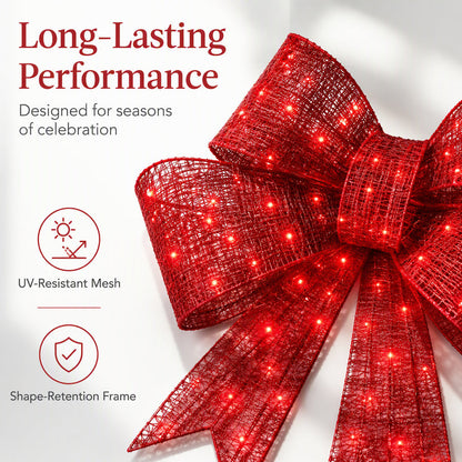 🎄50% DE RÉDUCTION ! 🎀 Grand nœud de Noël LED – résistant aux intempéries et pour sapin de Noël, fenêtre, porte et jardin