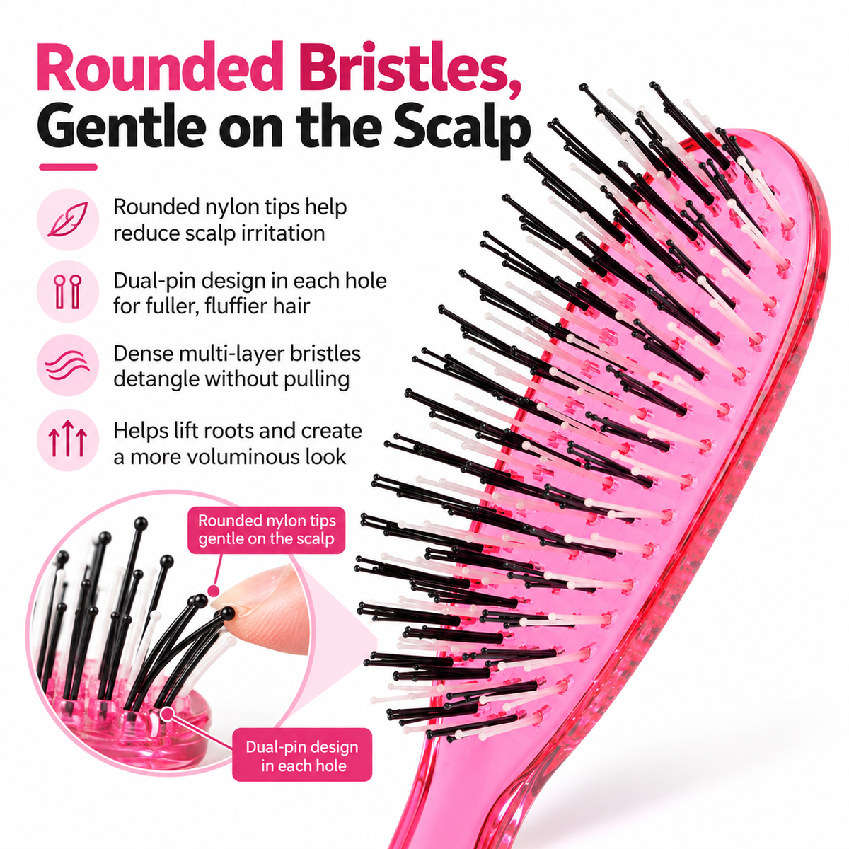 ✨ Brosse démêlante et massante – Démêle instantanément les nœuds en douceur, sur cheveux secs ou mouillés 💆‍♀️