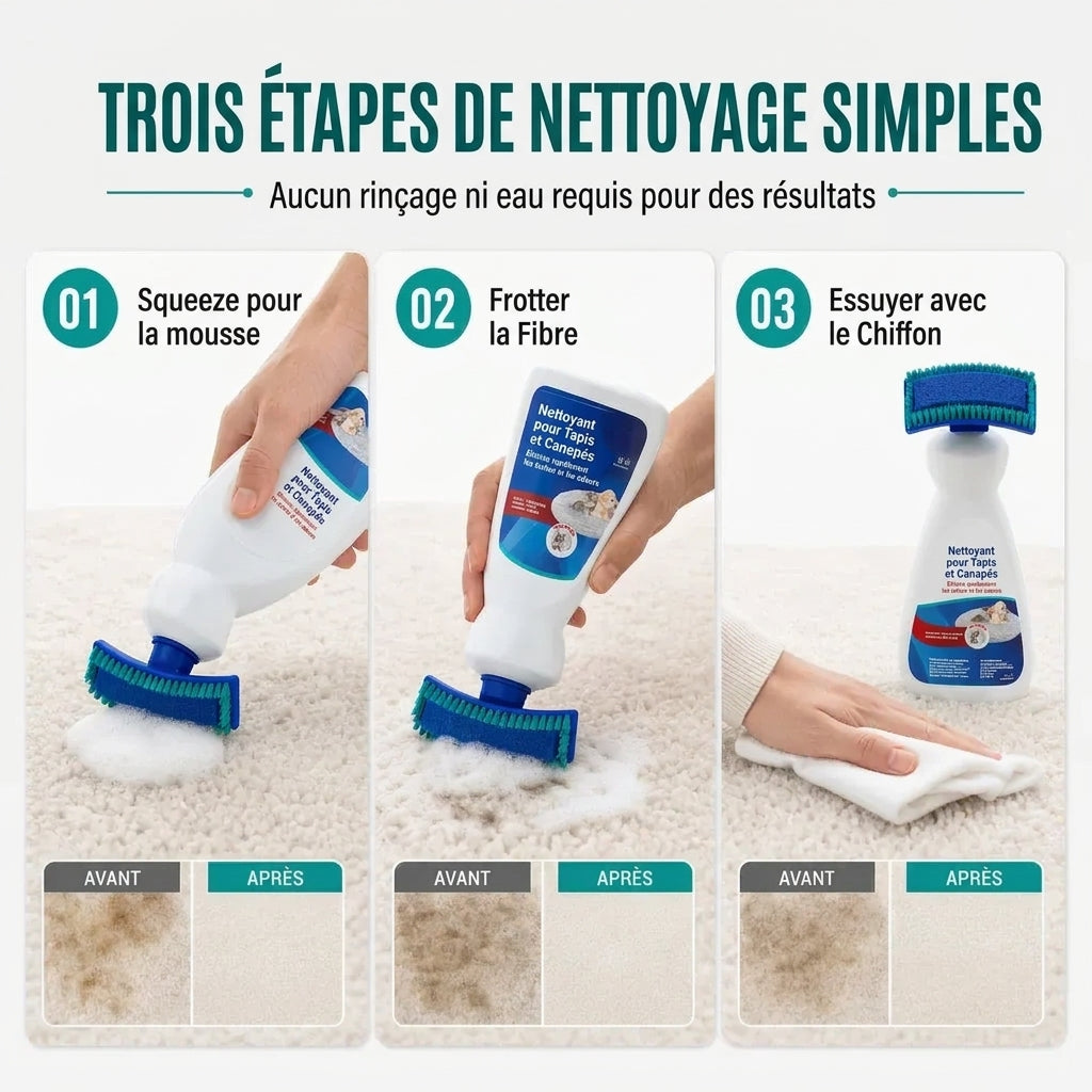 Nettoyez instantanément tapis et canapés ! Mousse nettoyante pour tissus sans eau