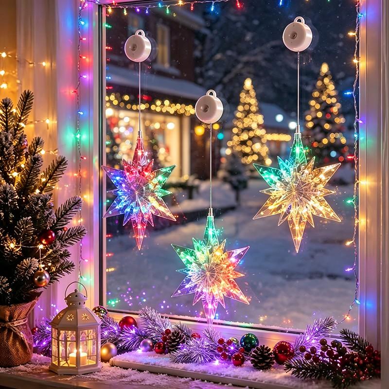 Décorations de Noël LED à ventouse pour fenêtres – À piles, blanc chaud ou multicolore