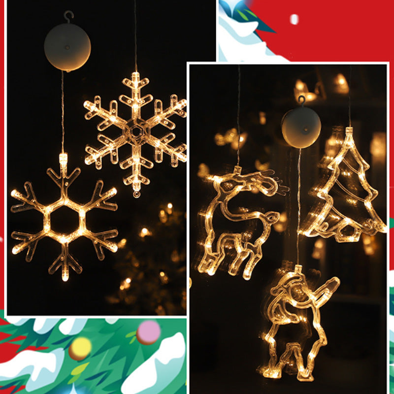 Décorations de Noël LED à ventouse pour fenêtres – À piles, blanc chaud ou multicolore
