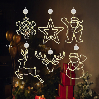 Décorations de Noël LED à ventouse pour fenêtres – À piles, blanc chaud ou multicolore
