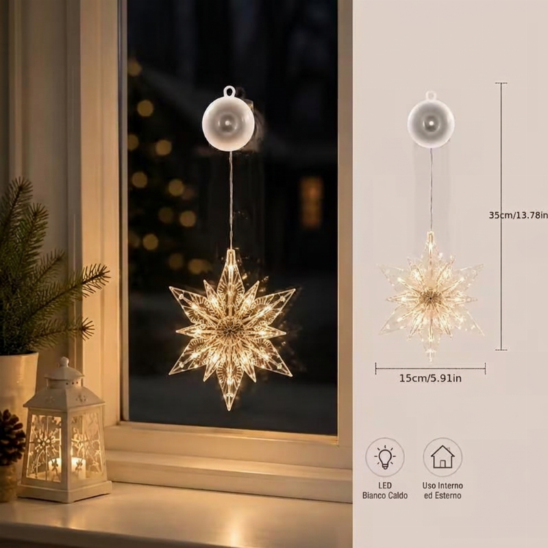 Décorations de Noël LED à ventouse pour fenêtres – À piles, blanc chaud ou multicolore