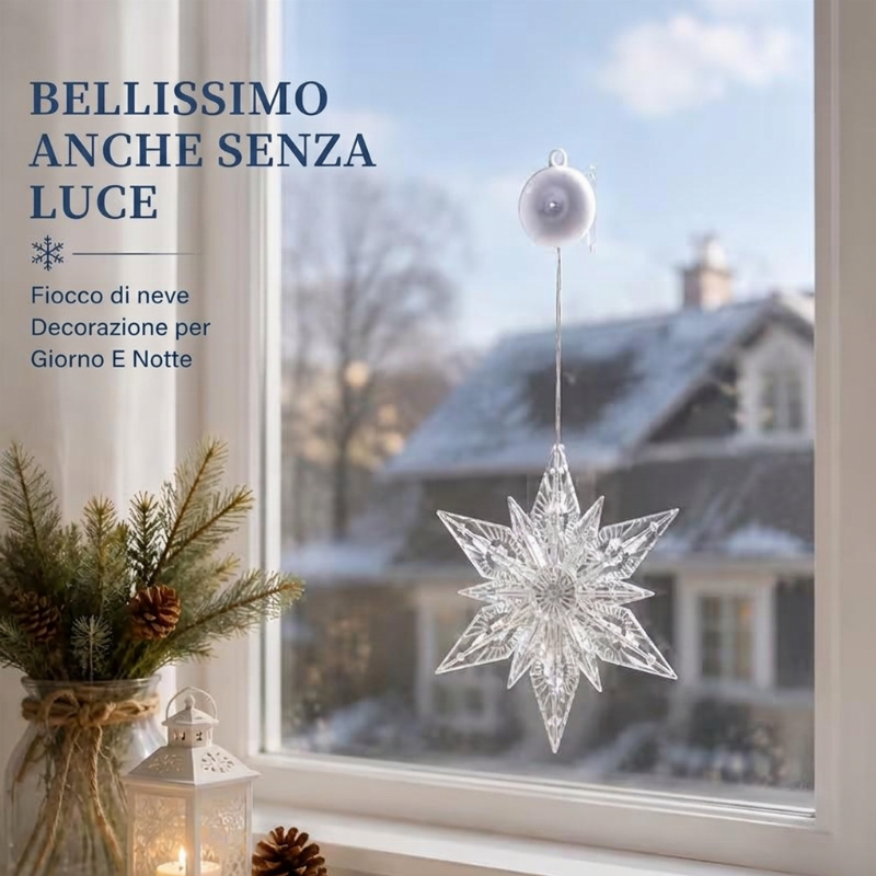 Décorations de Noël LED à ventouse pour fenêtres – À piles, blanc chaud ou multicolore