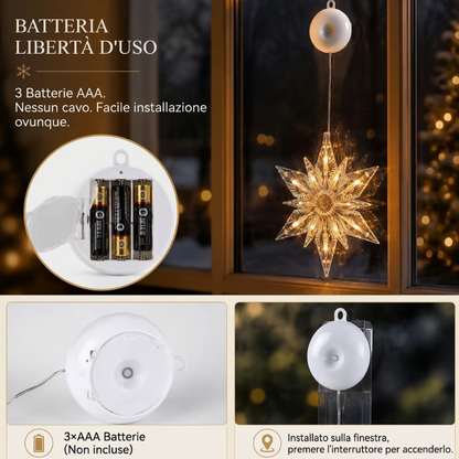 Décorations de Noël LED à ventouse pour fenêtres – À piles, blanc chaud ou multicolore