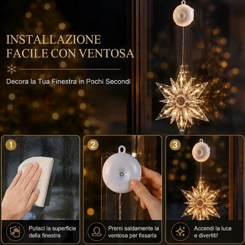 Décorations de Noël LED à ventouse pour fenêtres – À piles, blanc chaud ou multicolore