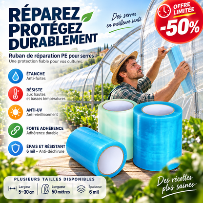 50% de Réduction – Ruban de Réparation de Serre Étanche PE Renforcé 50 m