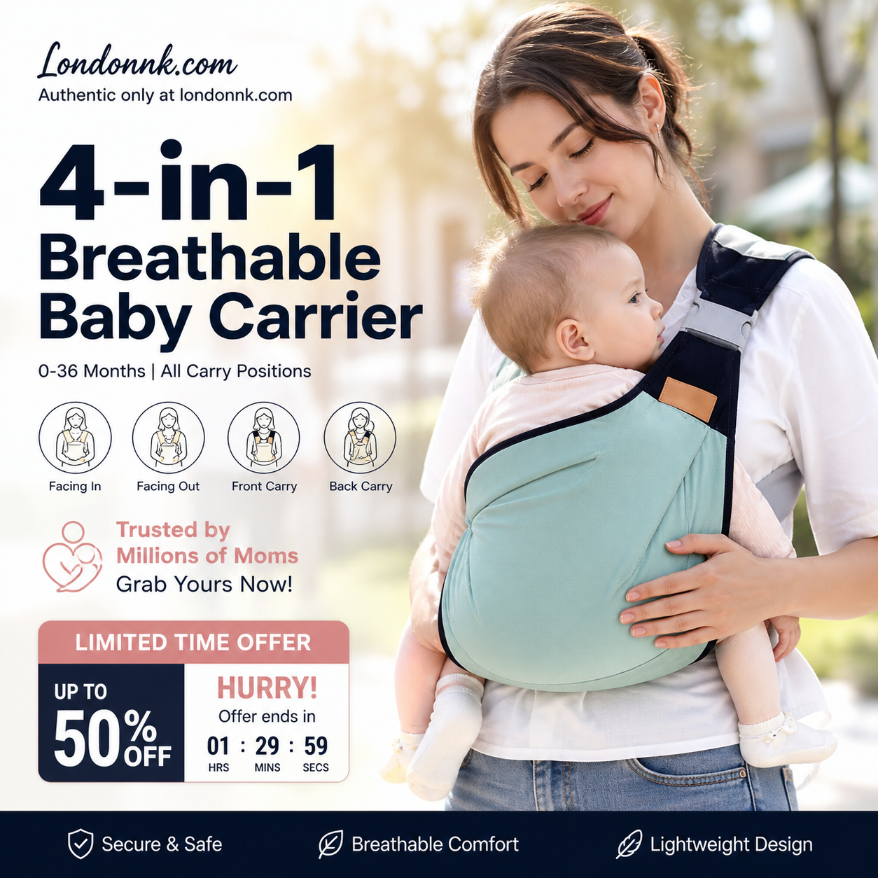 🎉 Promotions 2026 — Plus de 30 000 exemplaires vendus ! 👶 Porte-bébé respirant 4 en 1 – 0 à 36 mois, face à soi ou face au monde, devant ou derrière – Confort et mains libres pour les parents et bébé ! ✨