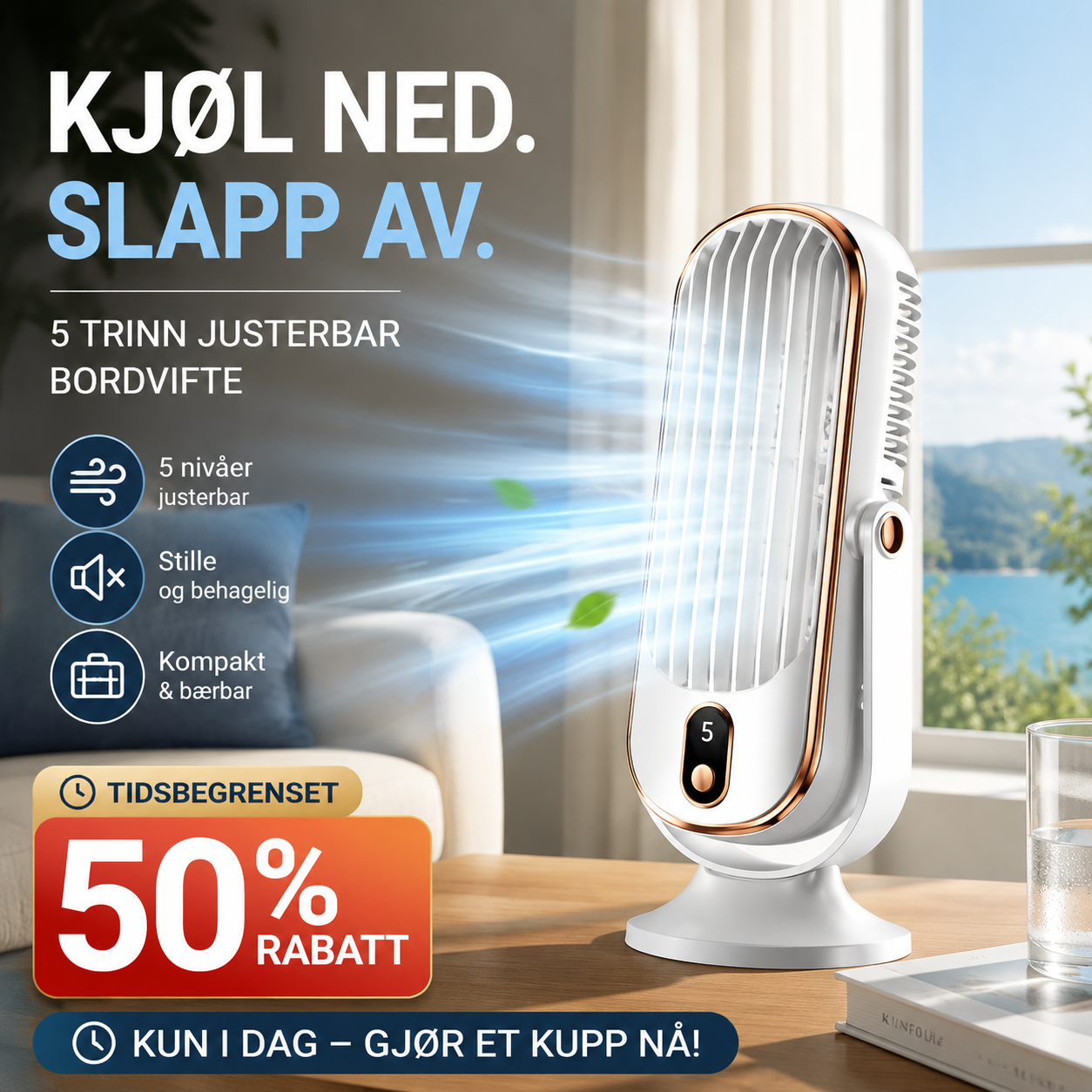 Ventilateur de bureau portable avec 5 vitesses
