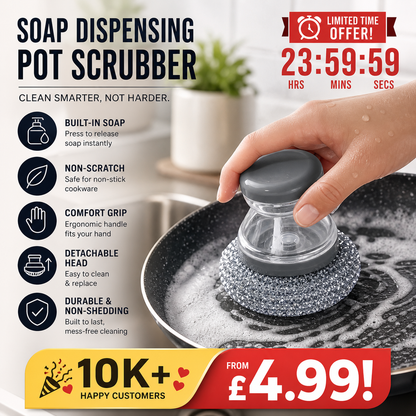 Brosse à récurer avec distributeur de liquide vaisselle et tête amovible en PET