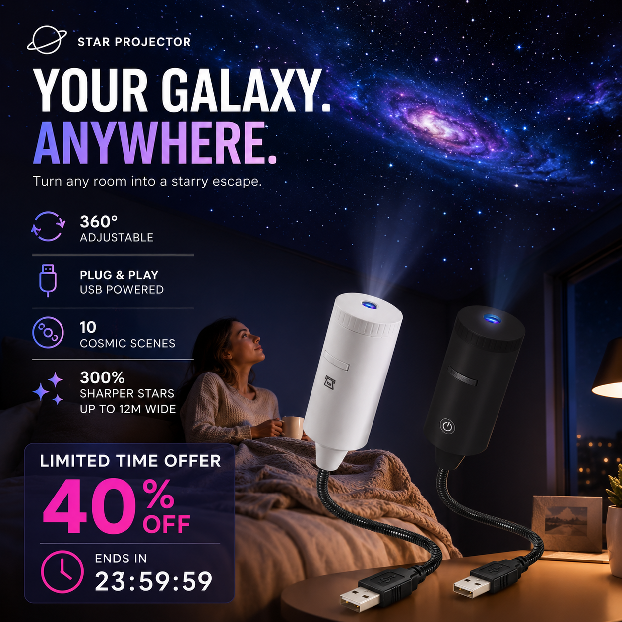 ✨ Projecteur d'étoiles HD prêt à l'emploi 🥳 Plus de 50 000 utilisateurs satisfaits